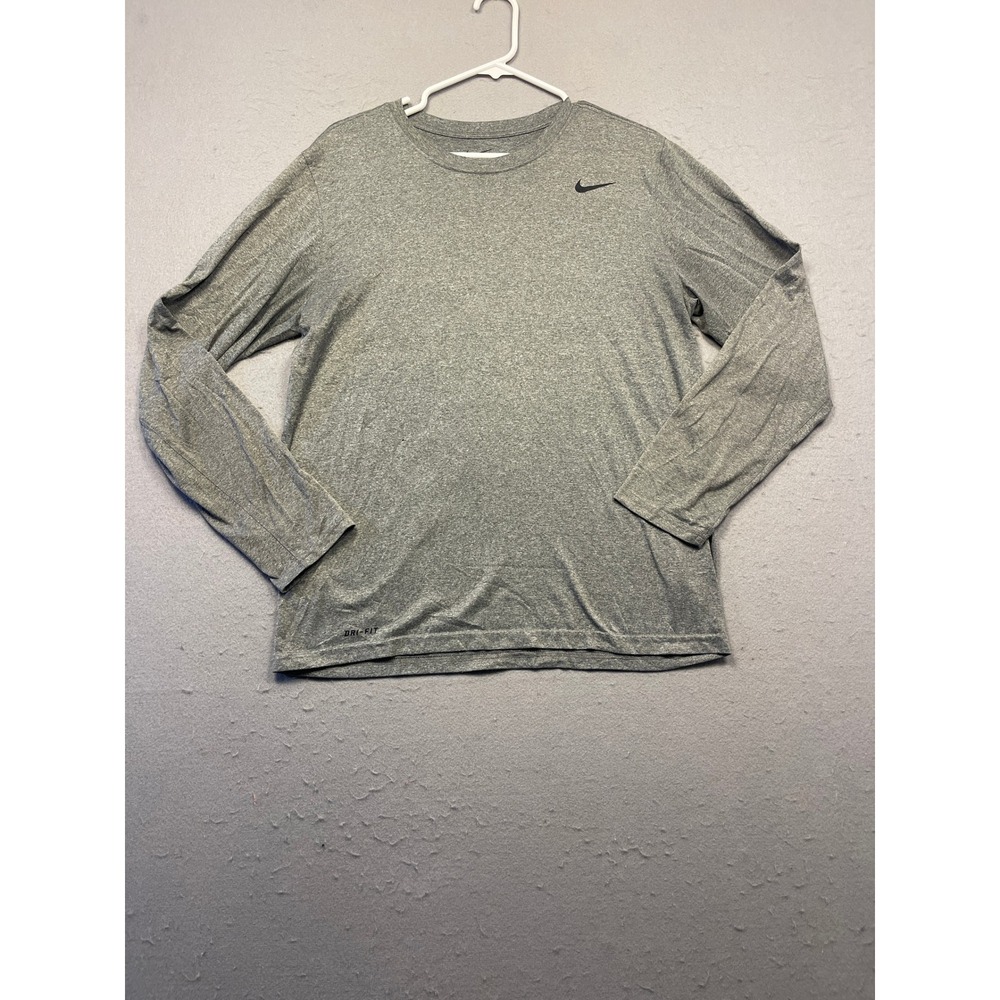 Nike Dri-FIT Long Sleeve Shirt Polyester Heather Grey Large Mens